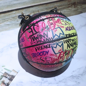 Graffiti basketball shaped crossbody bag with colorful gradient leather and chain strap