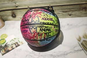 Detail of colorful graffiti street art basketball bag with textured anti-slip surface