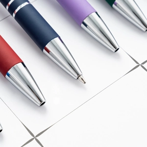 Colorful retractable ballpoint pens with matte finish and silver metal pen tips