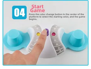 Detail of blue and white desktop puzzle game base with a central purple game button