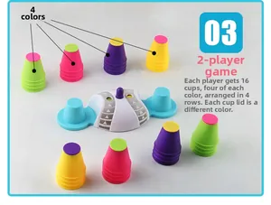 Educational stacking cup game set with four colors and interactive base for two players