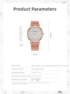Detailed specifications of the Geneva quartz watch with mesh strap and alloy case
