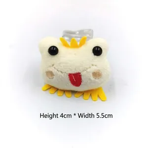Detail of cute plush lion brooch with dimensions 4cm height and 5.5cm width on white background