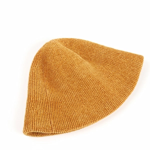 Winter mustard yellow chenille knit bucket hat with warm ribbed corduroy texture