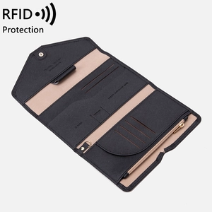 RFID blocking travel passport wallet with multiple card slots and leather texture