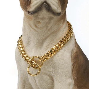 Stainless Steel Cuban Link Dog Collar Heavy Duty Metal P Chain Adjustable Pet Training Necklace For Small Medium Dogs