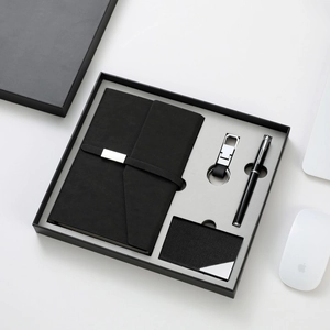 Business Stationery Gift PU Leather Notebook Metal Sign Pen Keychain And Business Card Holder Professional Office Elegant