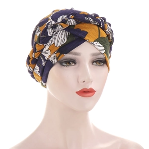 Floral print tie-dye turban hat for women featuring a stylish braided twist detail