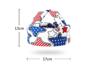 Detail showing dimensions of 13cm height and 17cm width for baby safety protection helmet