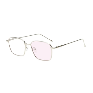 Silver square metal sunglasses with large frame and pink gradient lens for women and men