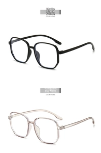 Detail of matte black and transparent grey large square frames with blue light lenses
