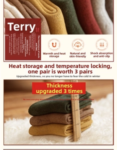Detail showing various colors and thickness measurement of thermal wool blend crew socks