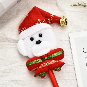 Stylo bille de Noël avec ours en peluche, bonnet de Père Noël et décor de clochette dorée