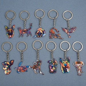 Porte-clés animaux colorés avec motifs mandala, incluant chiens, chats et oiseaux