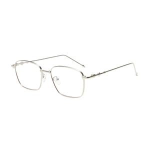 Classic silver metal square frame sunglasses with textured temples in a minimalist style