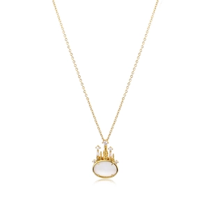 Elegant 18k gold opal necklace featuring a dreamy castle pendant with sparkling diamonds