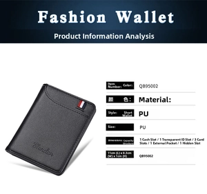 Detailed internal layout of slim PU leather wallet showing card slots and ID window