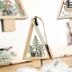 Wooden Christmas tree ornament with snowman silhouette and natural wood finish