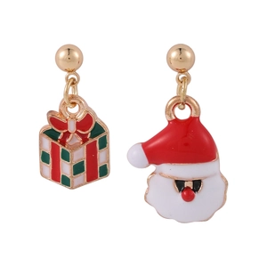Christmas asymmetric earrings with red Santa Claus and green gift box pendants
