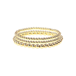 Three-piece stackable 18K gold-plated bead bracelet set with varying 4-8mm ball sizes