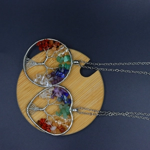 7 Chakra Tree of Life necklace with handmade wire-wrapped natural crystal stone pendants