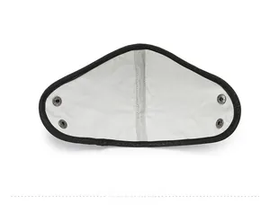 Detail view of the inner lining and secure metal snaps on the protective winter mask