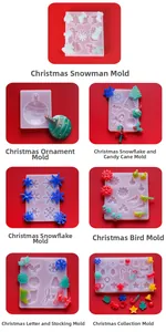 Macro detail of silicone molds showing snowman, snowflake and candy cane shapes