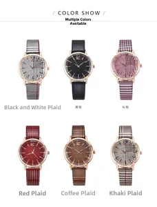 Detailed color show of women quartz watches with rose gold cases and houndstooth leather straps