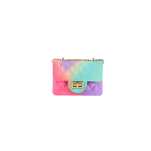 Mini sac bandoulière en gelée arc-en-ciel dégradé avec motif matelassé et chaîne