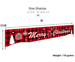 Red and black buffalo plaid Merry Christmas banner with snowflake details, 3m x 50cm