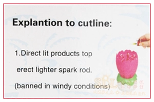 Instructional guide for lotus flower music candle showing lighting and rotating petals
