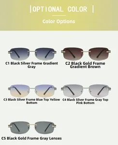 Various color options of rimless sunglasses with metal temples and gradient lenses