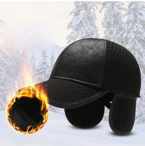 Detailed view of insulated baseball cap with ear flaps and diamond quilt texture