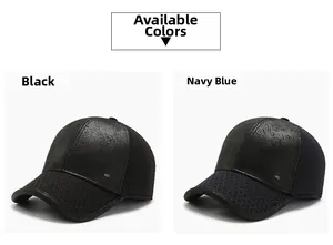 Close-up of winter thermal baseball caps in black and navy with mesh panels and logo