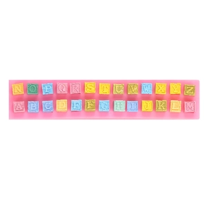 Pink 3D alphabet silicone mold for fondant and clay DIY featuring wood grain texture letters