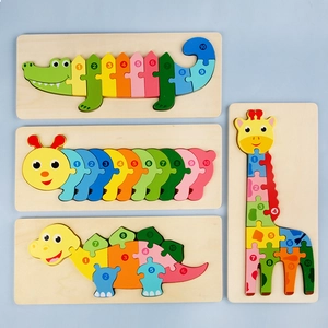 Wooden 3D Animal Jigsaw Puzzle Number Recognition Montessori Educational Early Learning Cognitive Toy For Kids Toddlers