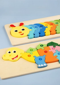Detailed view of colorful 3D wooden animal puzzles with smooth edges and thermal transfer printing