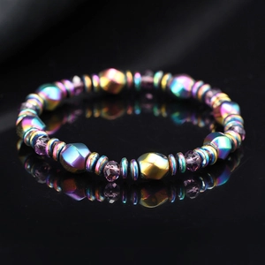 Bracelet Perles Hématite Magnétique Oeil De Tigre Agate Corde Tissée Réglable Bijoux Arc-En-Ciel Facettés Hommes Femmes