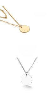 Polished round disc pendants in gold and silver finish with minimalist dainty chain