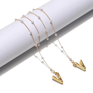 Faux Artificial Pearl Glasses Chain Mask Lanyard Metal Alloy Decorative Holder With Alligator Clips Fashionable Eyewear Accessory