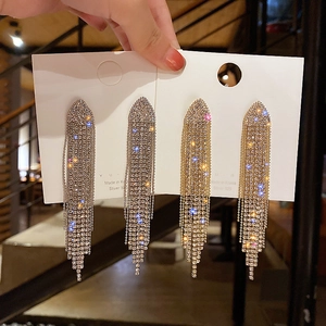 Geometric Triangle Full Rhinestone Long Tassel Earrings Alloy With 925 Sterling Silver Earring Post For Women Fashion