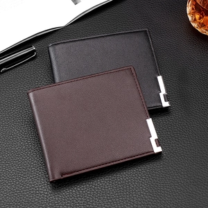 Classic leather bifold men's wallets in black and brown with sleek metal corner detail