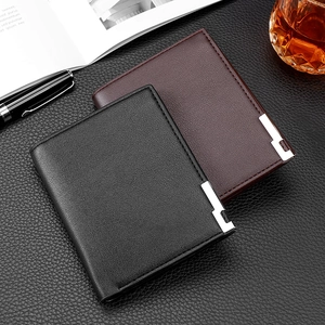 Classic men's leather wallet in black and brown colors with a stylish metal buckle
