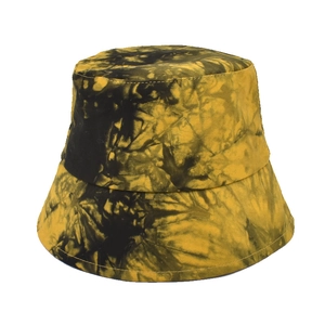 Bob unisexe avec motif tie-dye noir et jaune, chapeau de soleil au style rétro vintage