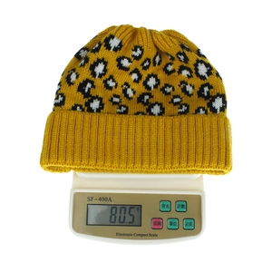 Bonnet en maille léopard léger de 80g avec revers côtelé pour l'automne et l'hiver