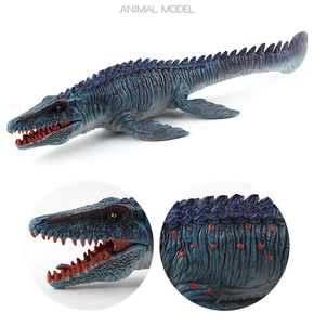 Macro view of realistic Mosasaurus model with movable jaw and detailed skin texture