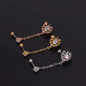 Flower zircon moon double piercing earrings in rose gold, gold, and silver finishes