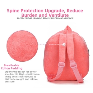 Pink plush kids backpack with ergonomic breathable shoulder straps and padded support
