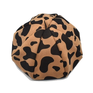 Retro cow print wool beret hat in brown and black for women autumn winter fashion