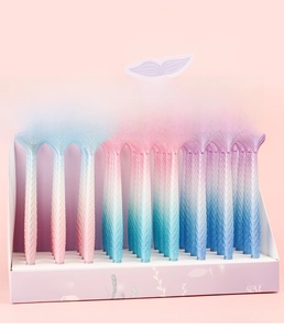 Detail of 0.38mm mermaid gel pens with fish scale texture in a 36-piece display box